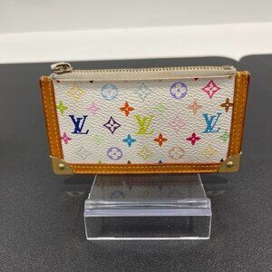 Louis Vuitton Multicolor Pochette Cles Coin Purse White (JB1118)